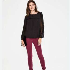 Boden Violette Black Sheer Sleeve Blouse, Sz 10, EUC